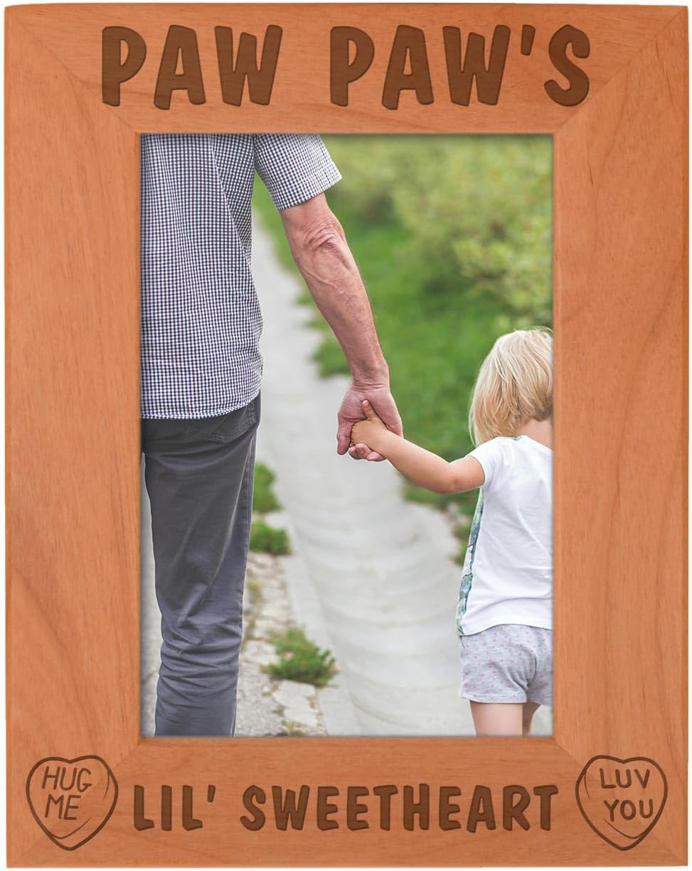 Personalized Gifts Paw Paw's Lil Sweetheart Baby Granddaughter Natural Wood Engraved 4x6 Landscape Picture Frame Wood