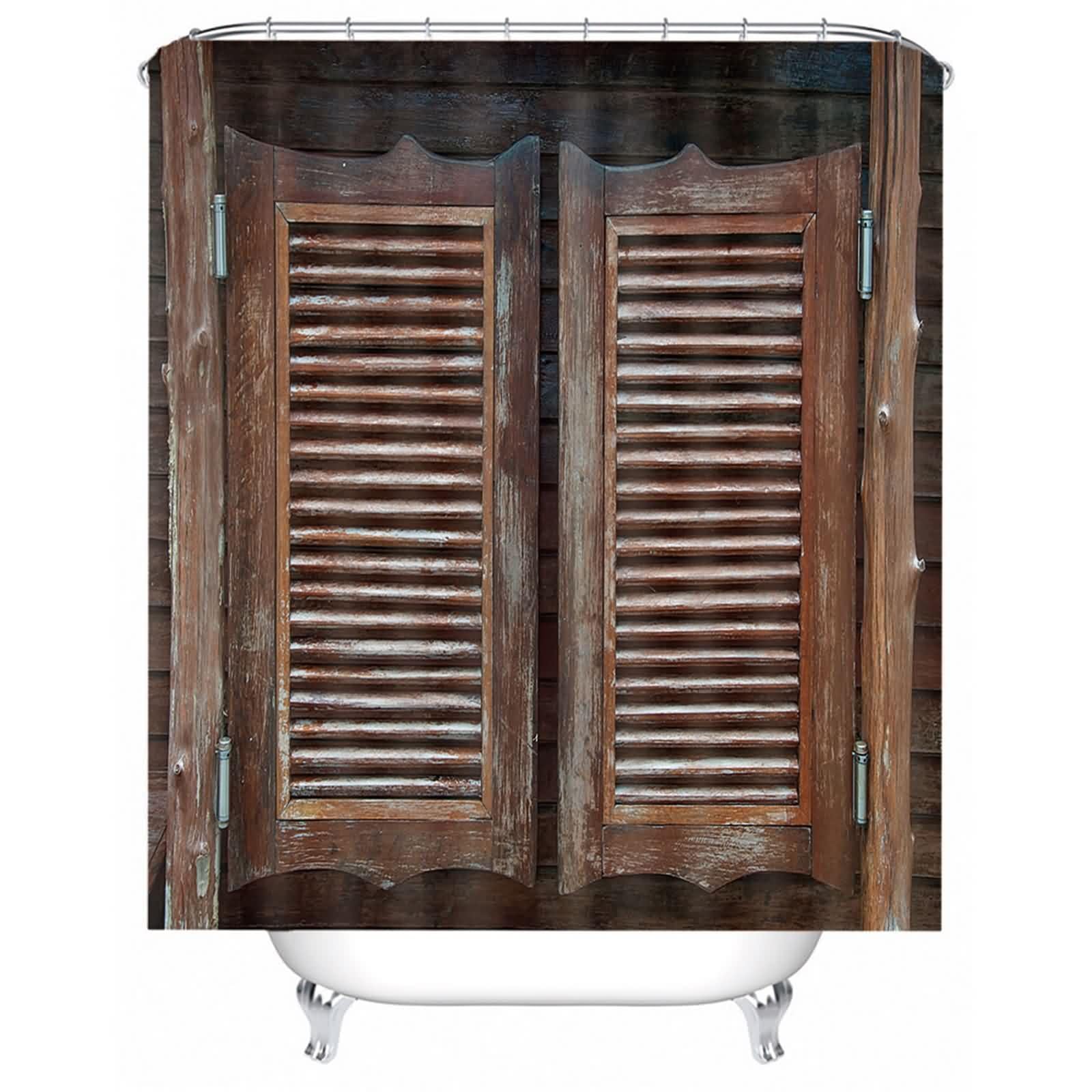 Rideau de douche marron en polyester imperméable avec anneaux pour baignoire