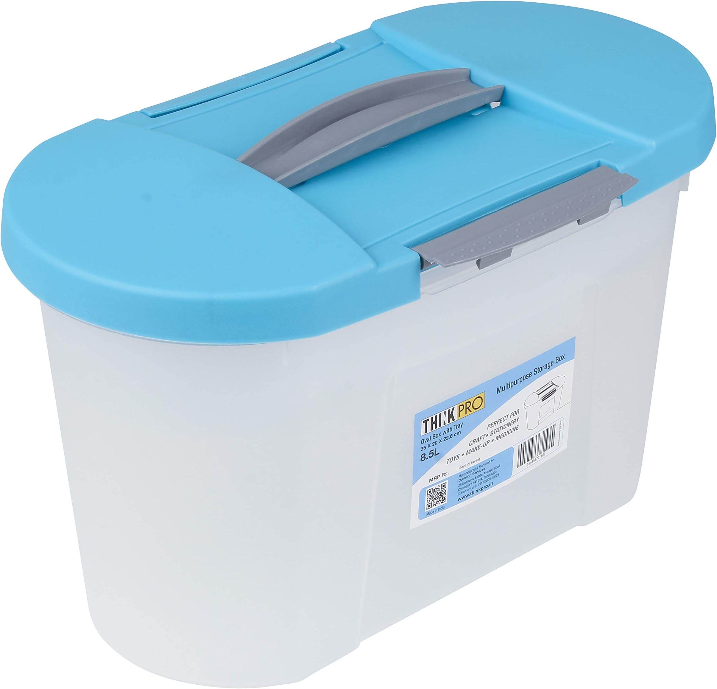 ThinkPro Plastic Multipurpose Storage Box (36 cm x 20 cm x 22.6 cm, Blue & Grey)