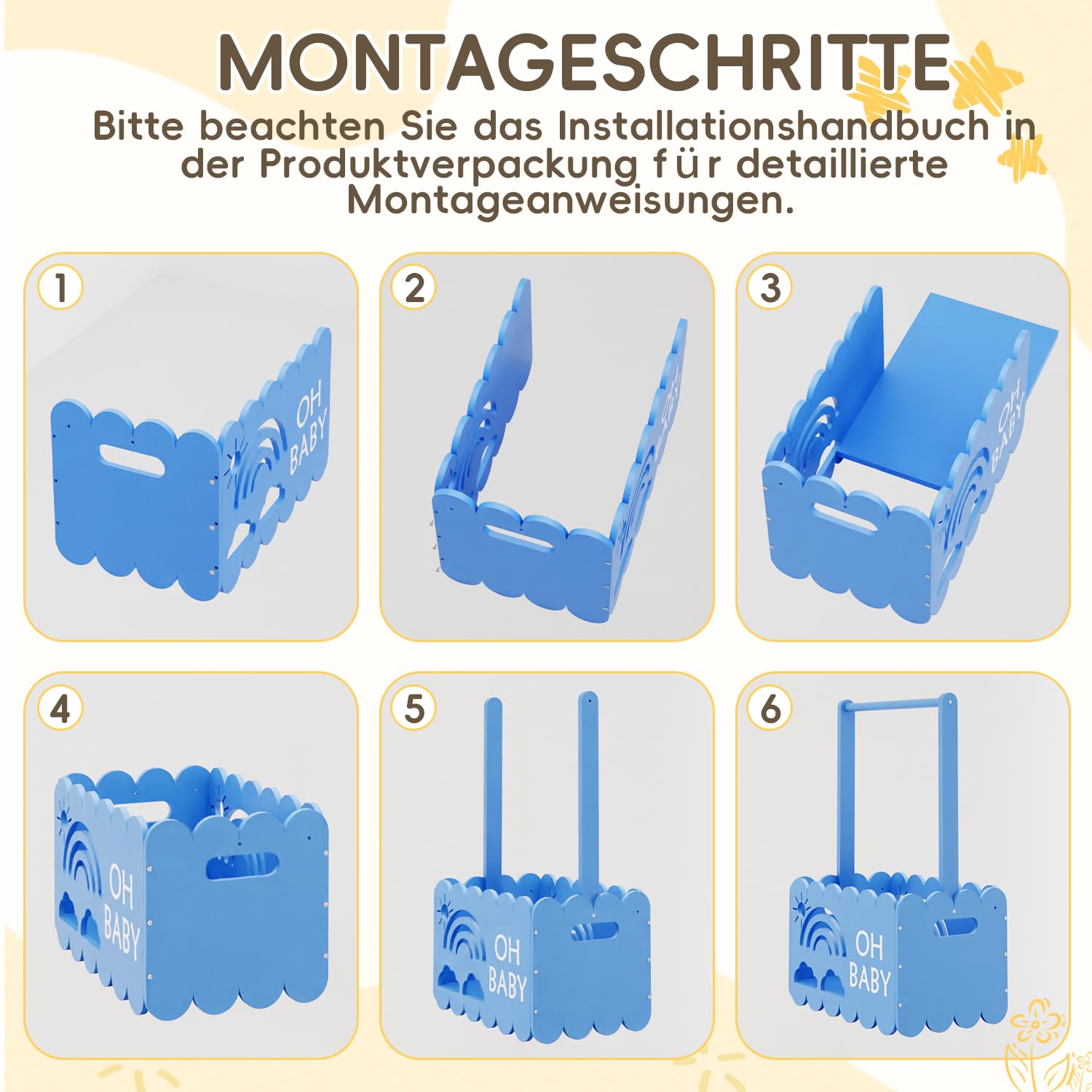 Babykorb aus Holz für Babyparty, Babypartykorb mit Griff, Jungen und Mädchen Korb für Babygeschenke, Willkommensgeschenk Schwangerschaftsgeschenke für frischgebackene Eltern, Blau
