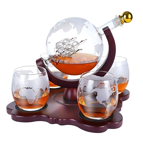 Gifts for Men Dad Husband Christmas, Whiskey Globe Decanter Set