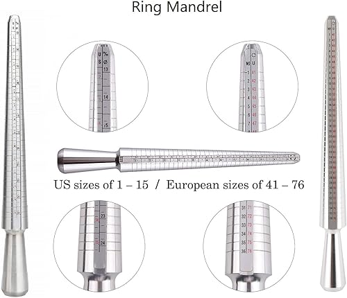 Miniatura 3 de Juego de herramientas de calibre de anillo de joyería, calibre de mandril, anillo de acero inoxidable, martillo de goma, calibre de tamaño de anillo