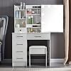 White Makeup Vanity Dressing Table with Lighted LED Lights, Vanity Desk with Adjustable Brightness Mirror, Vanity Table Set with 5 Drawers, Storage Shelves & Cushioned Stool for Kids Girls