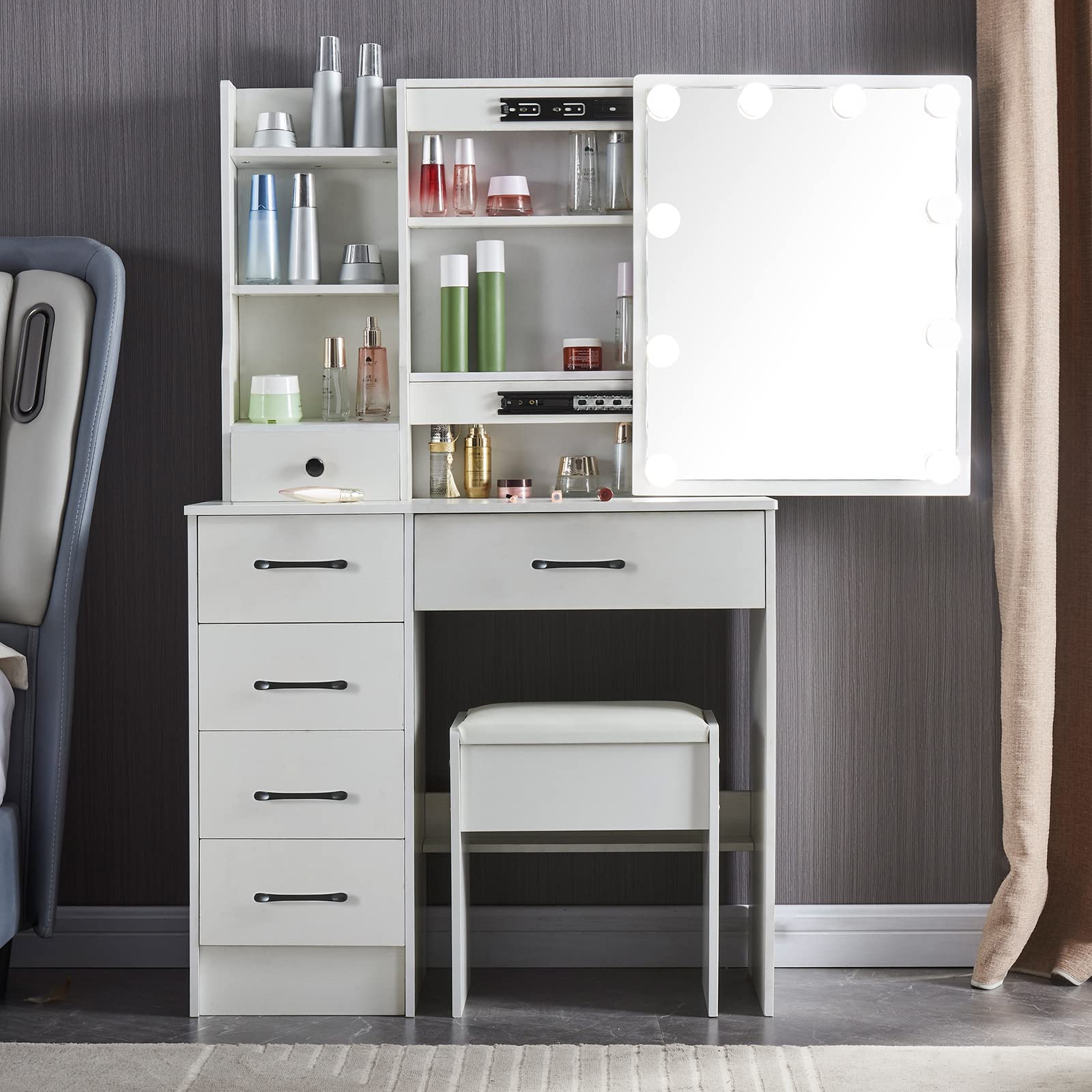 Kkonetoy White Modern Vanity Desk with Lights
