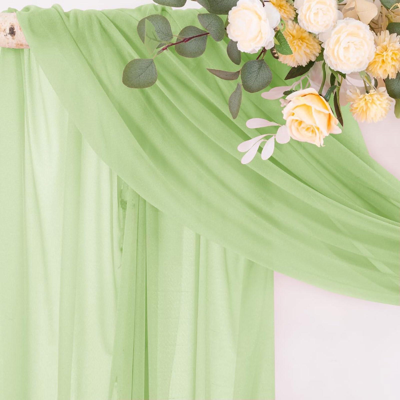 HUHJYUGE Voilage Arche Mariage Vert, Rideau Voilage Tulle Suspendue, Extérieur Mariage Rideau Tulle, Rideau Arche de Mariage, pour Déco Fête Cérémonie Rideaux Salon (6 600cm)
