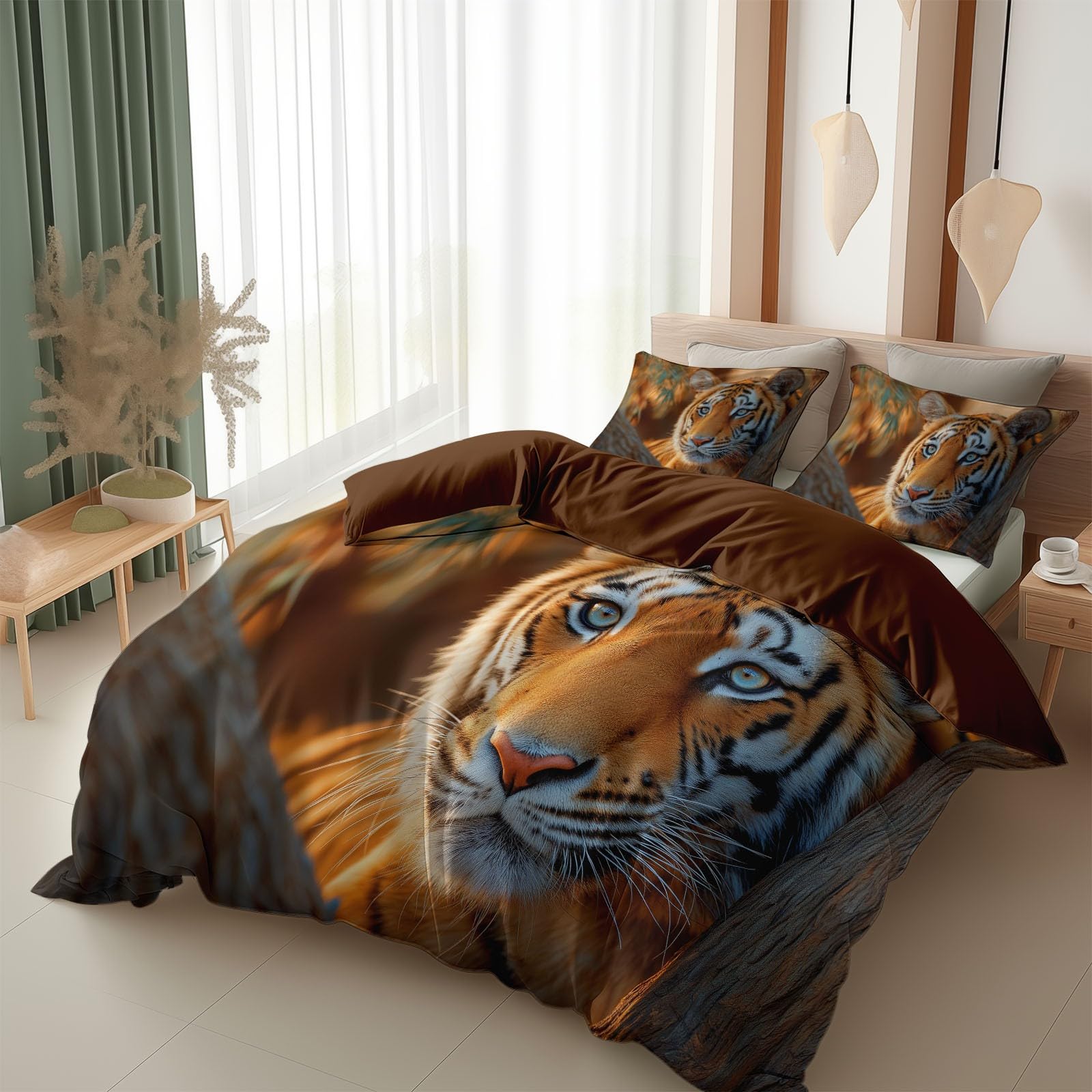 Genérico Dwustronna poszewka na kołdrę z mikrofibry Ultra miękka wygodna i oddychająca 3-częściowa poszewka na kołdrę, wielbłąd 180 x 220 cm z 2 poszewkami na poduszki na zamek błyskawiczny realizm