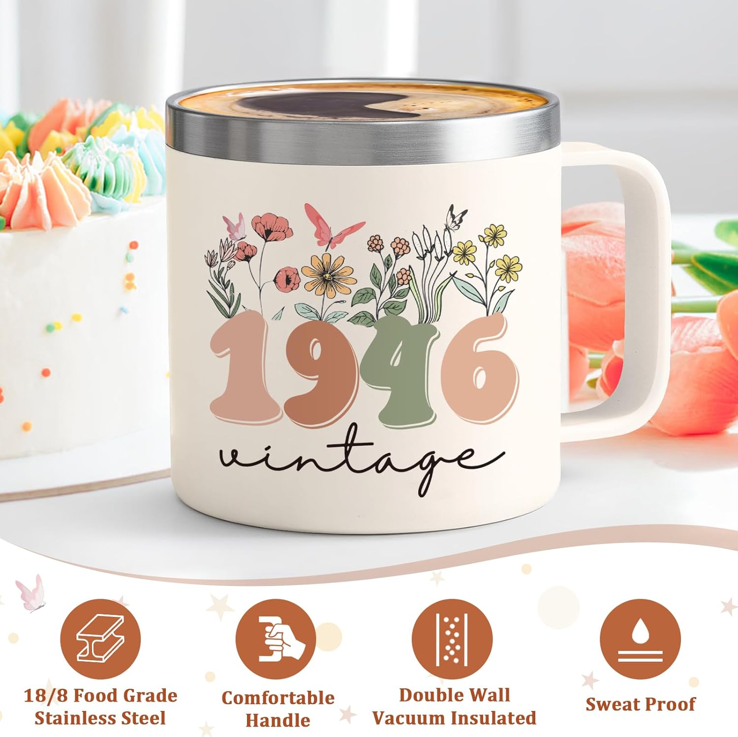 Lifecapido 80th Birthday Gifts for Women, Vintage 1946 14oz Coffee Mug, 80 Year Old Birthday Gifts for Women Grandma Mom Aunt Wife - Image 6