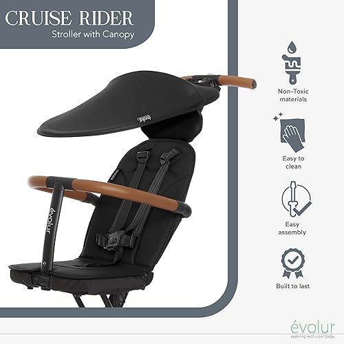 Miniatura 4 de Cochecito Evolur Cruise Rider con toldo, cochecito de paraguas ligero con plegado compacto, fácil de transportar para viajes - Negro Noir Negro