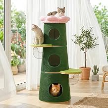 MUTTROS 44.5" Modern Cat Tree Tower in Cactus Flower Style with 3 Condos &Metal Frame for Small & Medium Cats, Plant Cat Tree with 360 Full-Wrap Scratching Mat, Indoor Aesthetic Cat Furniture, Green