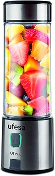 Ufesa BS2400 Onyx Portable Single Cup Blender, USB Charging, 5100 mAh Battery, Up to 20 Uses Per Charge, 400 ml Tritan Bottle, Stainless Steel Body and Blades, BPA