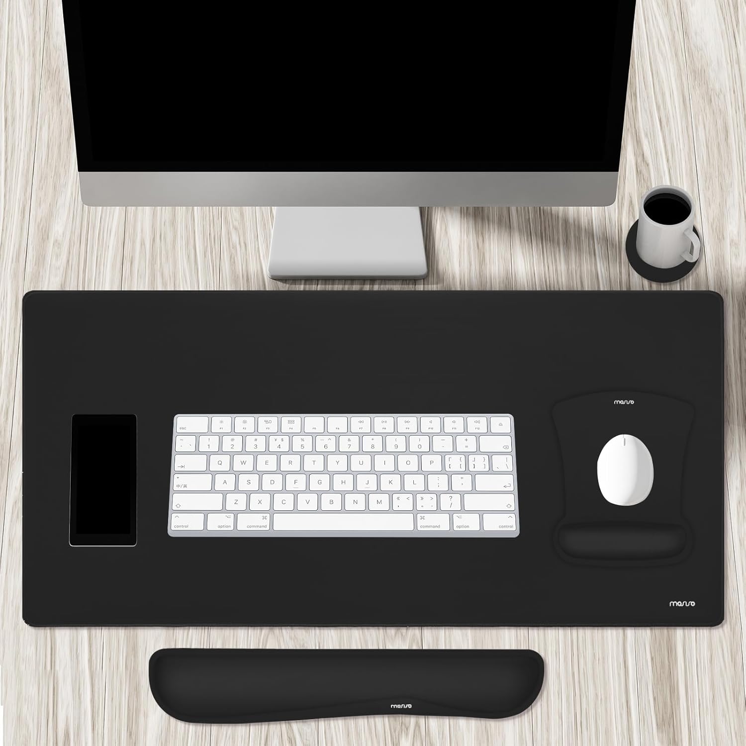 MOSISO Compatible with MacBook Air 15 inch Case 2023 2024 M3 A3114 M2 A2941, Gaming Mouse Pad&Keyboard&Mouse Wrist Rest&Coaster&Carrying Bag&Keyboard Cover&Webcam Cover&Screen Protector, Black