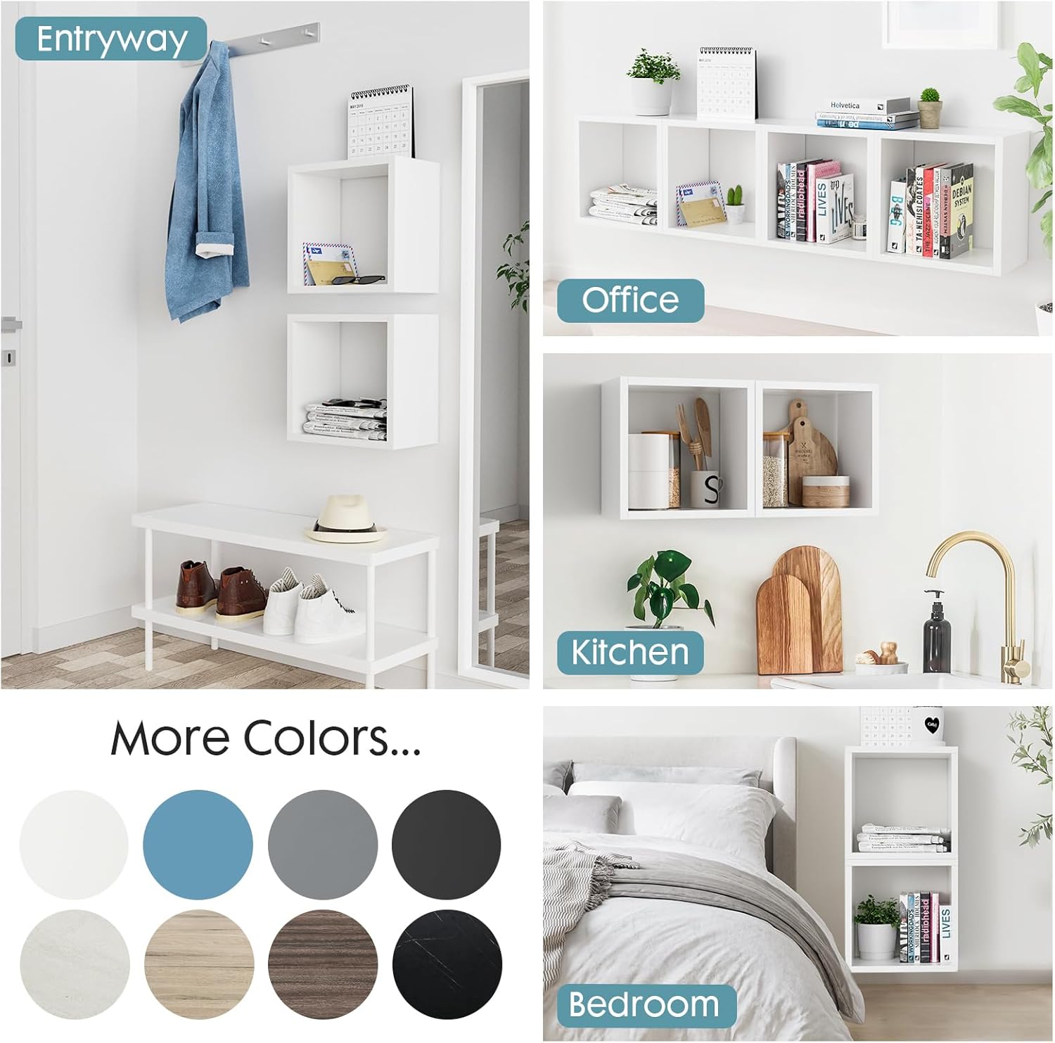 Kaboon Cube Shelves Set2, White Display Shelves Wall Mount 7.75" D x 12.5" W x 12.5" H, (White, Square 2 Cubes)