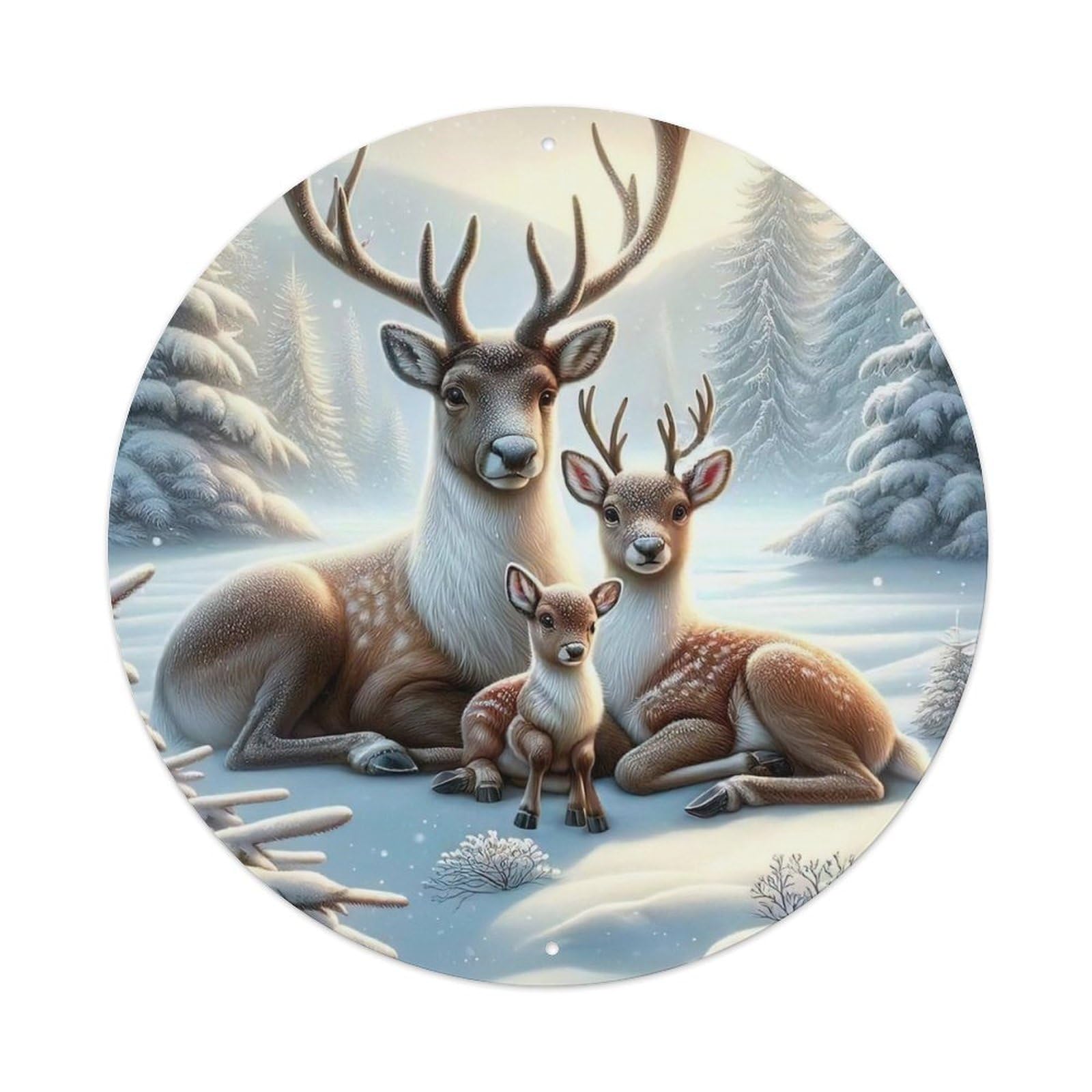 Animal Artwork Three Little Deer in A Snowy Day Metal Tin Sign
