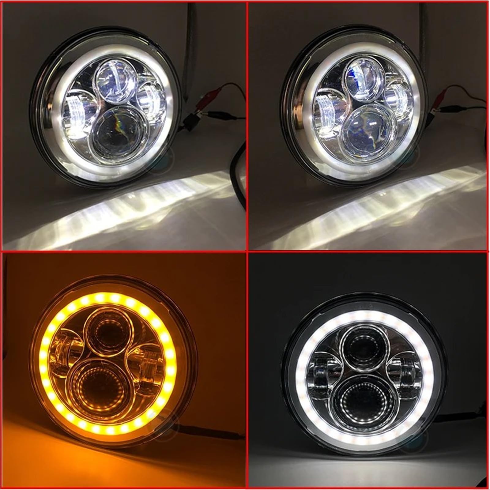 Faro Anteriore Moto per Softail per Fat per Boy per CVO per Touring per Strada per King Faro per Moto da 7 Pollici H4 A LED per Alto E Basso(1Pieces Black 75W)