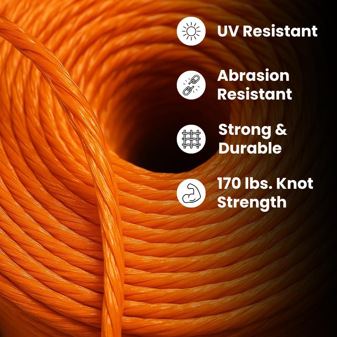Baling Twine, Poly Propylene 170 Pound Knot Strength and 7,200 Foot Length, Single Spool, Crop Baling, Commercial Bundling, 2 Spool (Orange) (1)