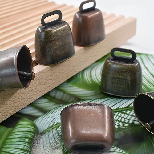 Miniatura 2 de MrMrKura Paquete de 6 campanas de cobre de pastoreo de vaca, caballo, oveja, campanas pequeñas de latón con cuerda de cáñamo, ganado, cabra, cabras,