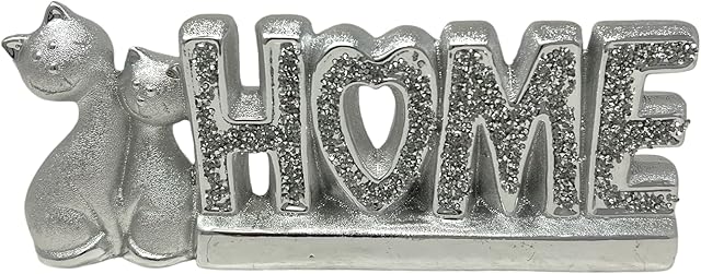 Crystal Crushed Diamond Ornament Bling Gift | SILVER SIGN HOME WITH 'NICE COUPLE Cat SPARKLE LOVELY DISPLAY HOME DÉCOR Words Sign Free Standing Love Desk/Shelf/Home Tableware/Office Art