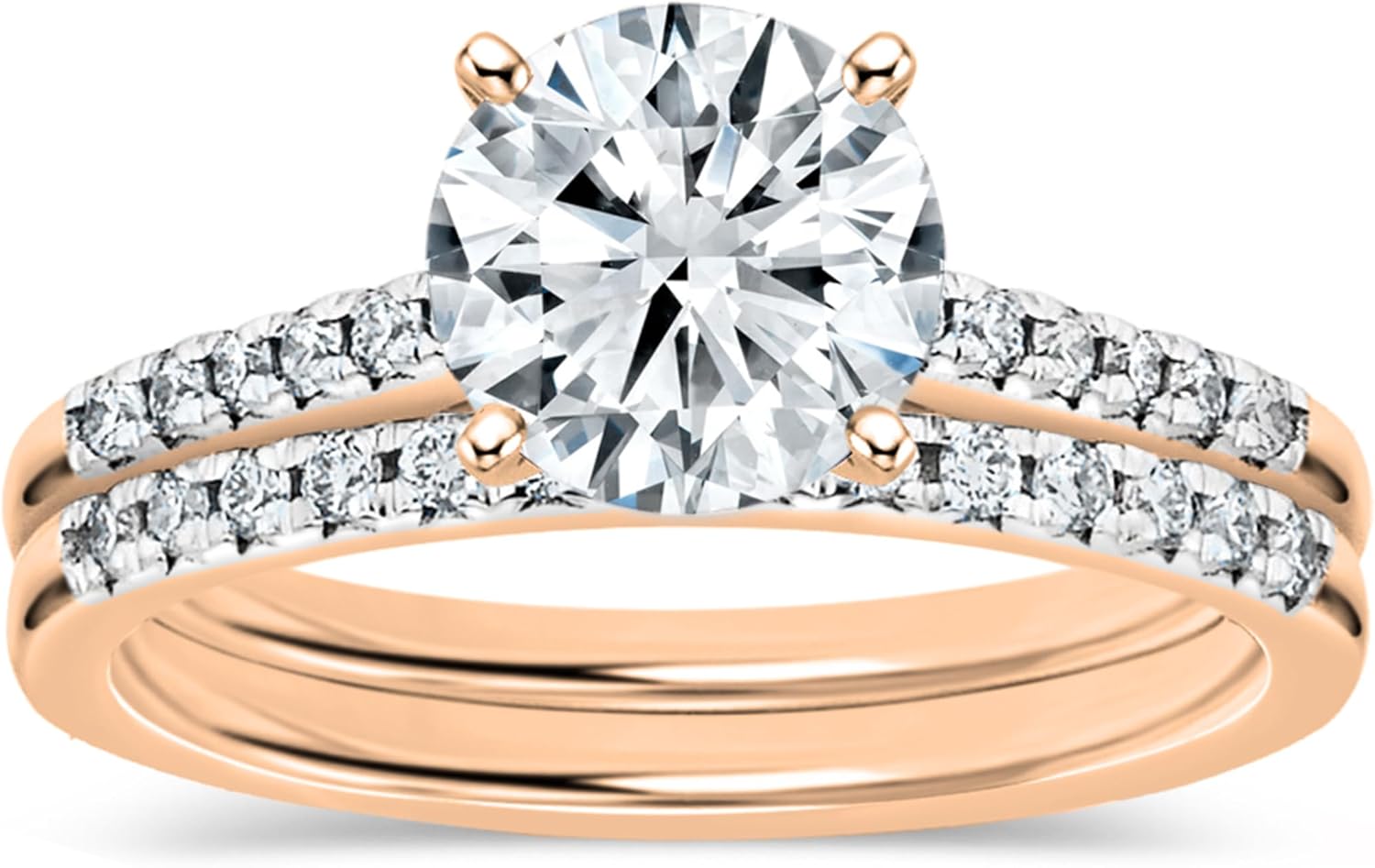 Round Lab Grown White Diamond Solitaire Bridal Engagement Ring Set for Her in 10K Solid Gold