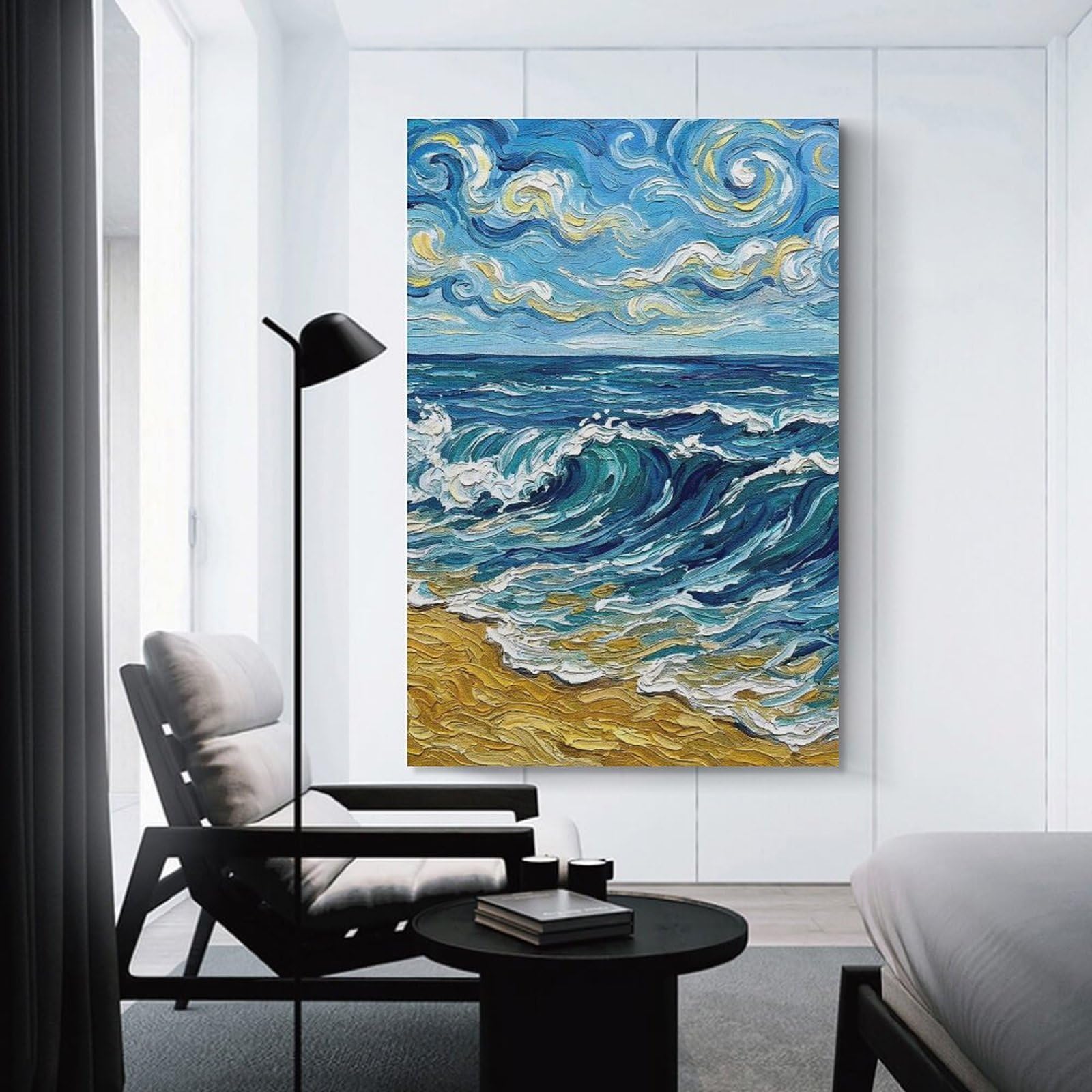Junmoney Canvas Wall Picture Impressionistic Seascape with Waves And Sky, 24x36inch(60x90cm), for Office, Study Or Home Workspace, Canvas Wall Decor for Creative Rooms