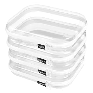 4 Pack Clear Hard Shell Zipper Case, See-Through Hard Plastic Organizer Pouches with Zipper for Travel, Toiletries, Makeup, Toy, Electronics & Pencils - Crush-Resistant Storage - Amazon product rated Grade A