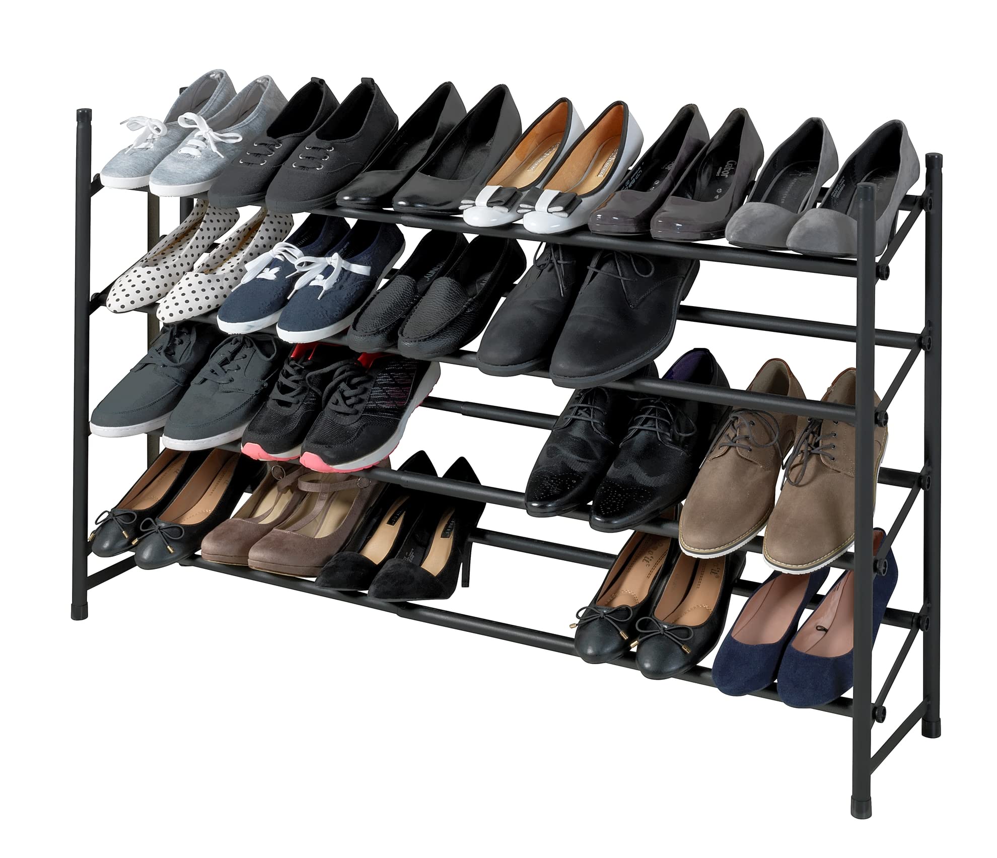 WENKO Zapatero «Hero» extensible, para 24 pares, apilable, también para el armario ropero transitable, 62-115 x 68 x 23 cm, de metal recubierto de polvo con superficie antideslizante en negro mate