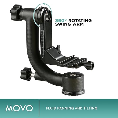 Miniatura 3 de Movo Cabezal de trípode de cardán profesional de fibra de carbono GH800 con placa de liberación rápida Arca-Swiss - para fotografía al aire libre de