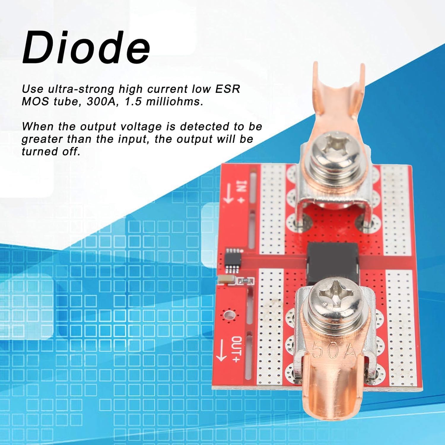 Ideale Diode 50A, Klassische Diode Solardiode 9-70V mit Rückstromschutz, 1200W Hochleistungsdioden zum Ladeschutz vor Bewässerung, für Solaranlagen, Batterieladegeräte
