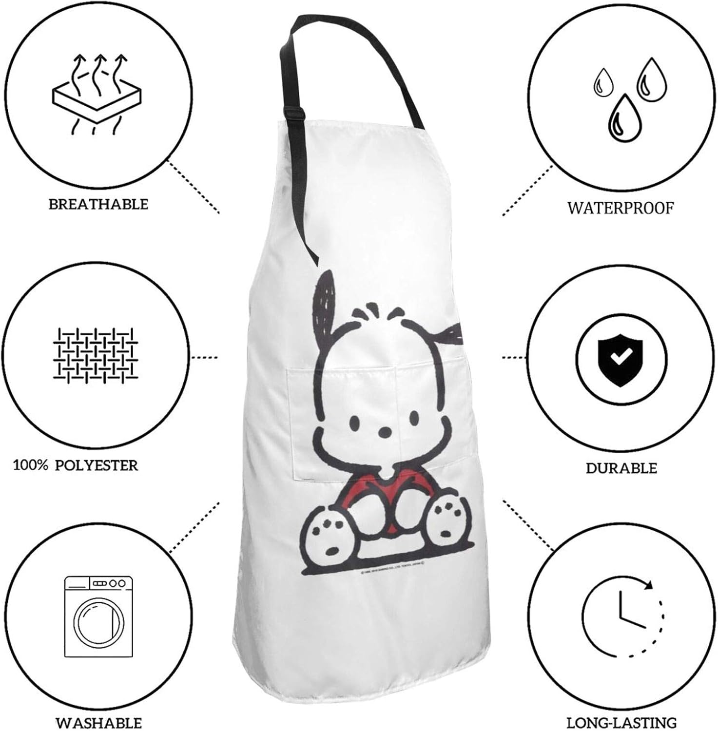 Amazon ポチャッコ エプロン ショート丈 H型 防水 着脱簡単 ポケット付き 動きやすい 首掛け アニメ キャラクター 男性用 女性用 男女兼用 仕事用 家庭用 おしゃれ エプロン オンライン通販