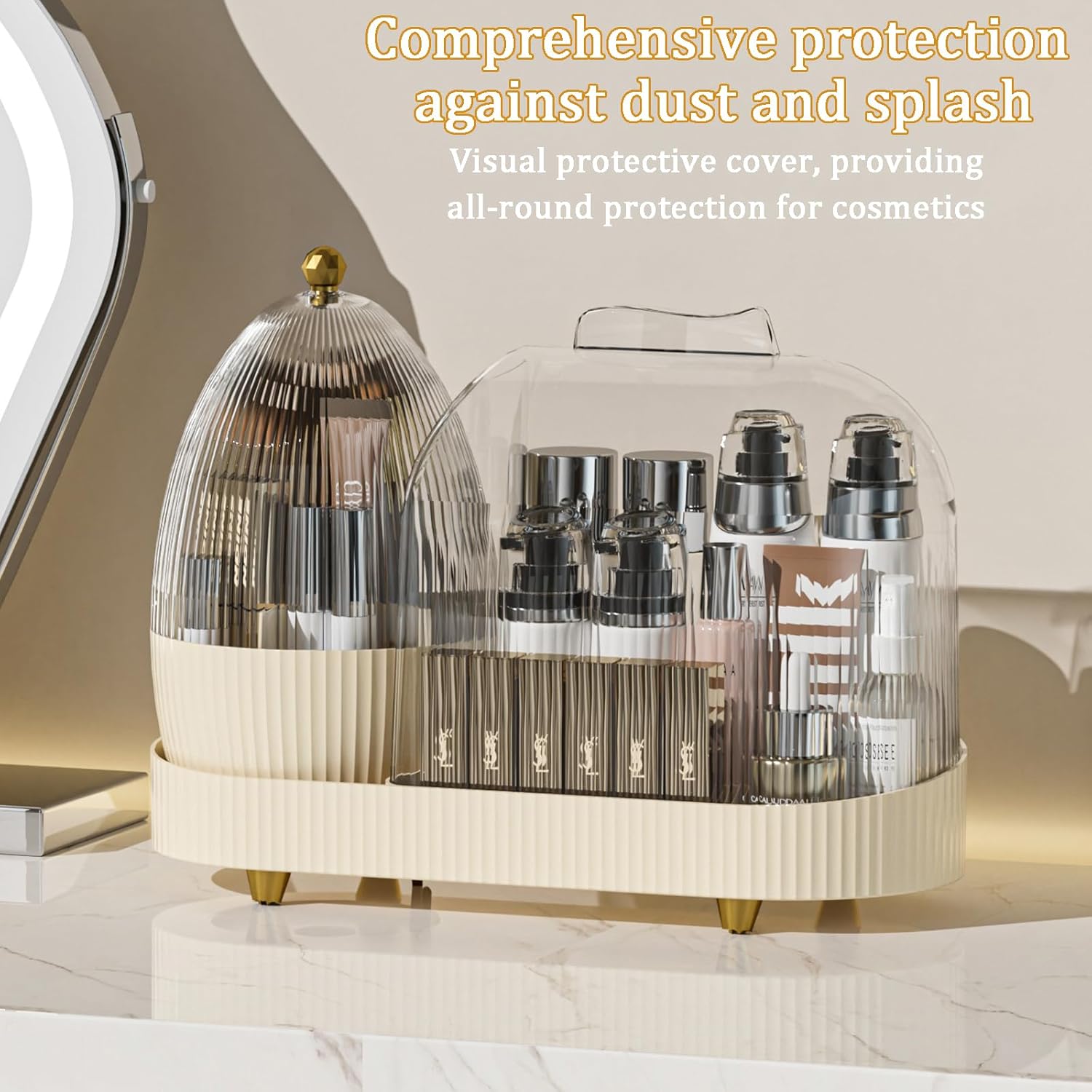 Rotating Makeup Organizer for Vanity with Brush Holder, Cosmetic Makeup Storage,Lotions Display Cases,Large Spinning Makeup Skincare Organizer(15x11'')