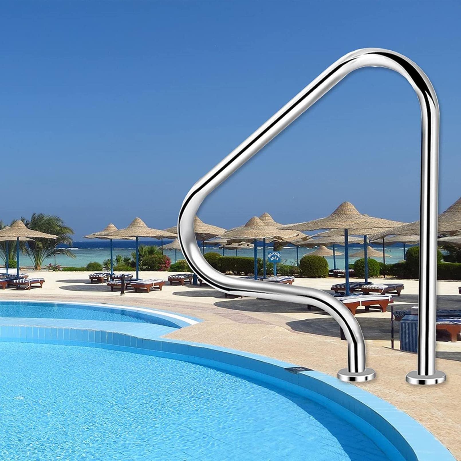 Pool Handrail Swimming Pool Hand Rail, 304 Stainless Steel Safety Water Grab Bars Non-Slip Stair Railing for Spa Outdoor Indoor Inground Pools