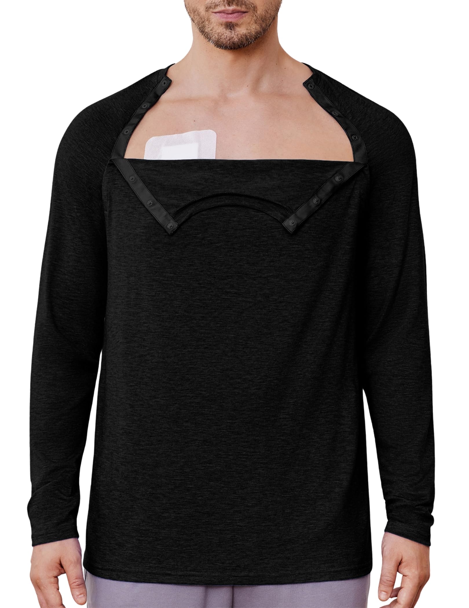 Deyeek Chemo Port Shirts for Men Side Snap Long Sleeve Port Access Shirts