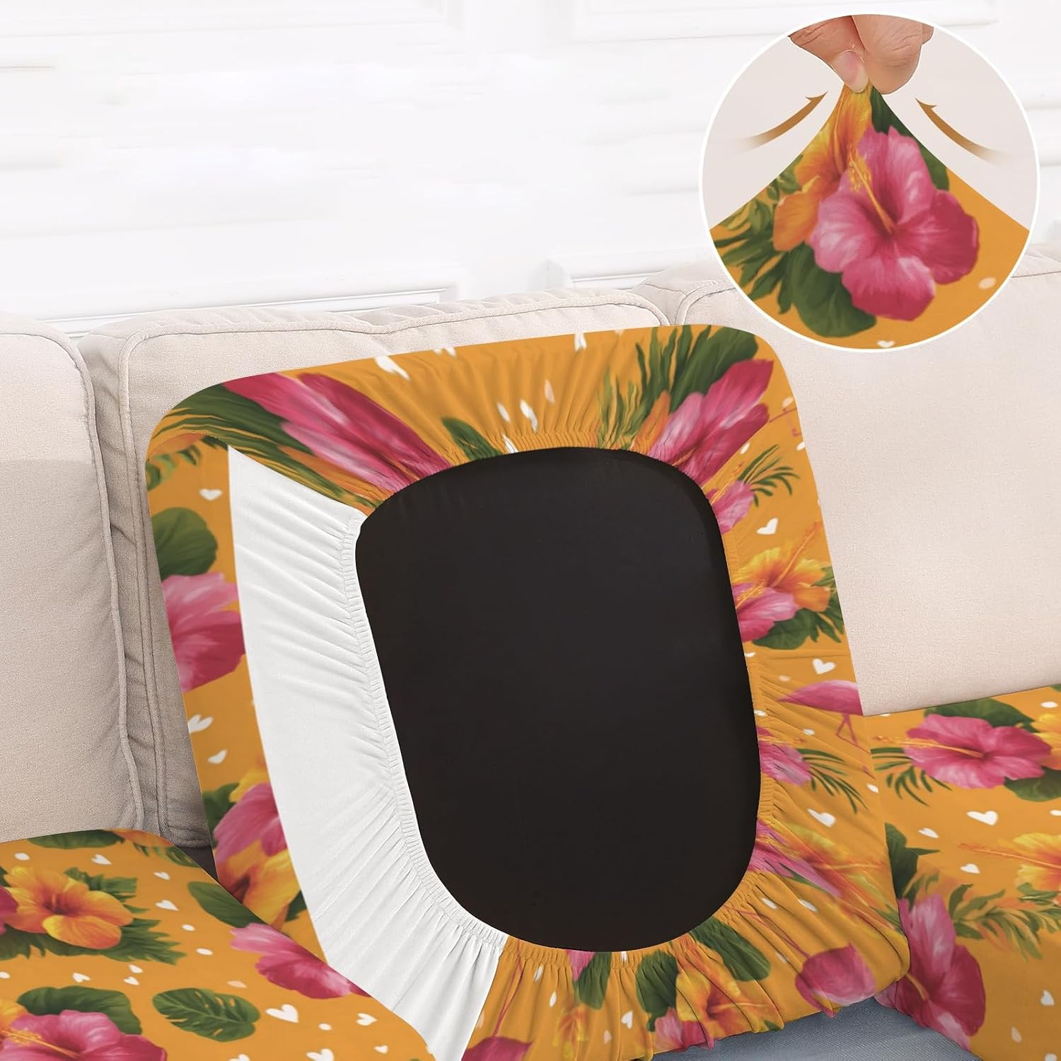 Tropical Flamingos Bloom Loveseat Covers Couch Covers for 2 Cushion Couch, 2-Piece Stretch Sofa Slipcovers Anti-Slip Washable Furniture Protectors for Dogs Pets