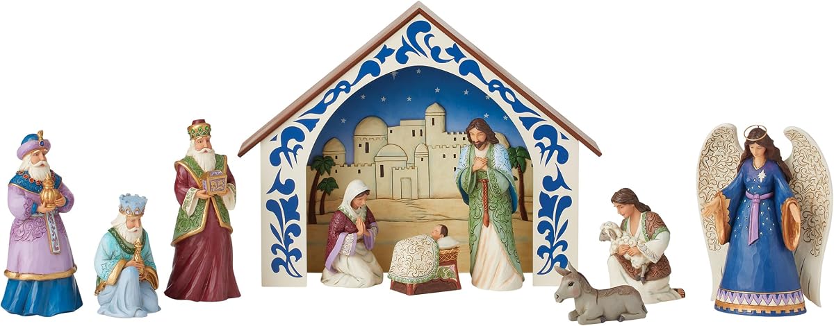 Enesco Jim Shore Heartwood Creek Inspirational Reason for The Season - Juego de 10 figuras de Natividad, resina de piedra pintada a mano, figuras coleccionables de Navidad, decoración del hogar, varios tamaños