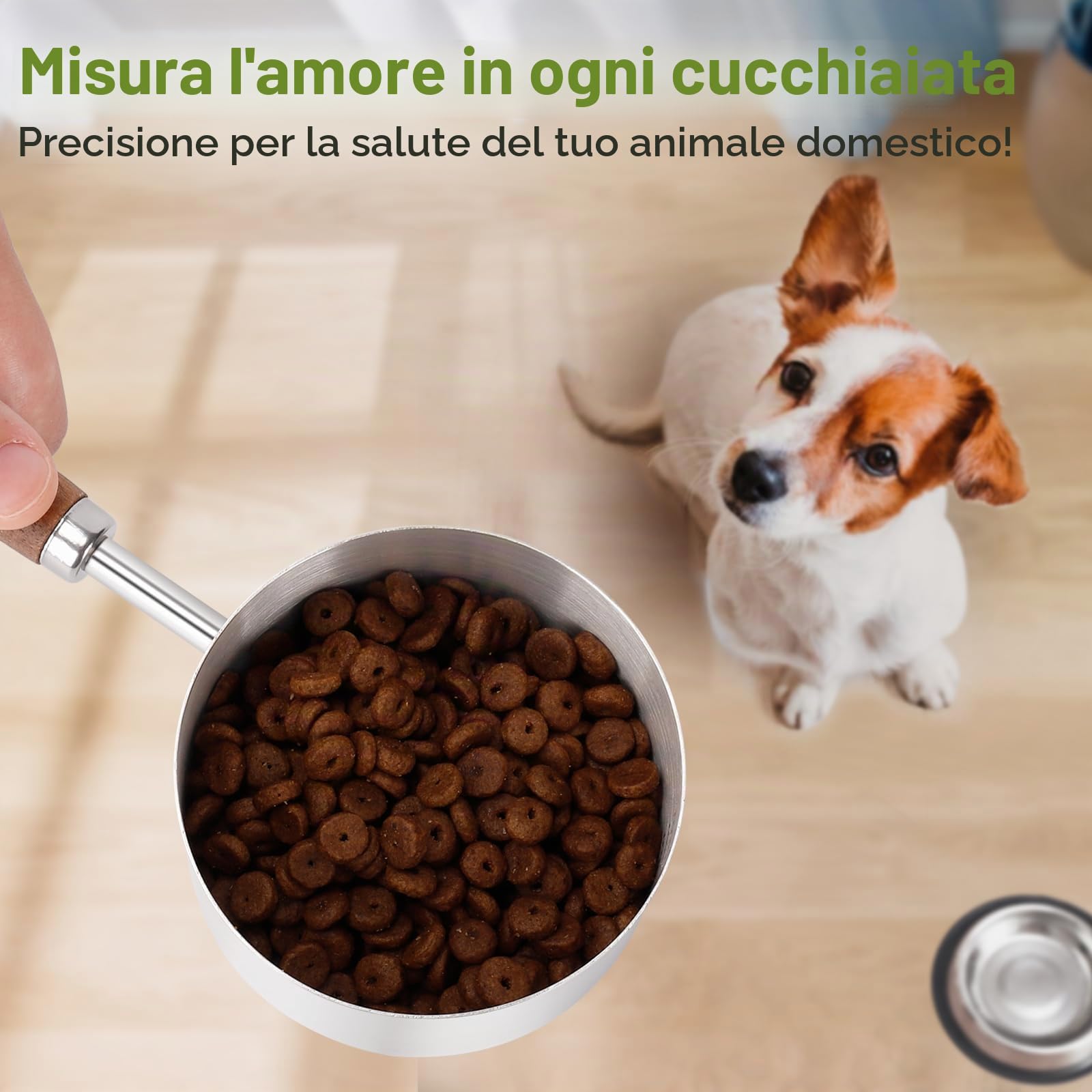 Misurino per cibo per cani e gatti, in acciaio inossidabile 304. Capacità di 1 tazza. Misurazioni della scala di precisione