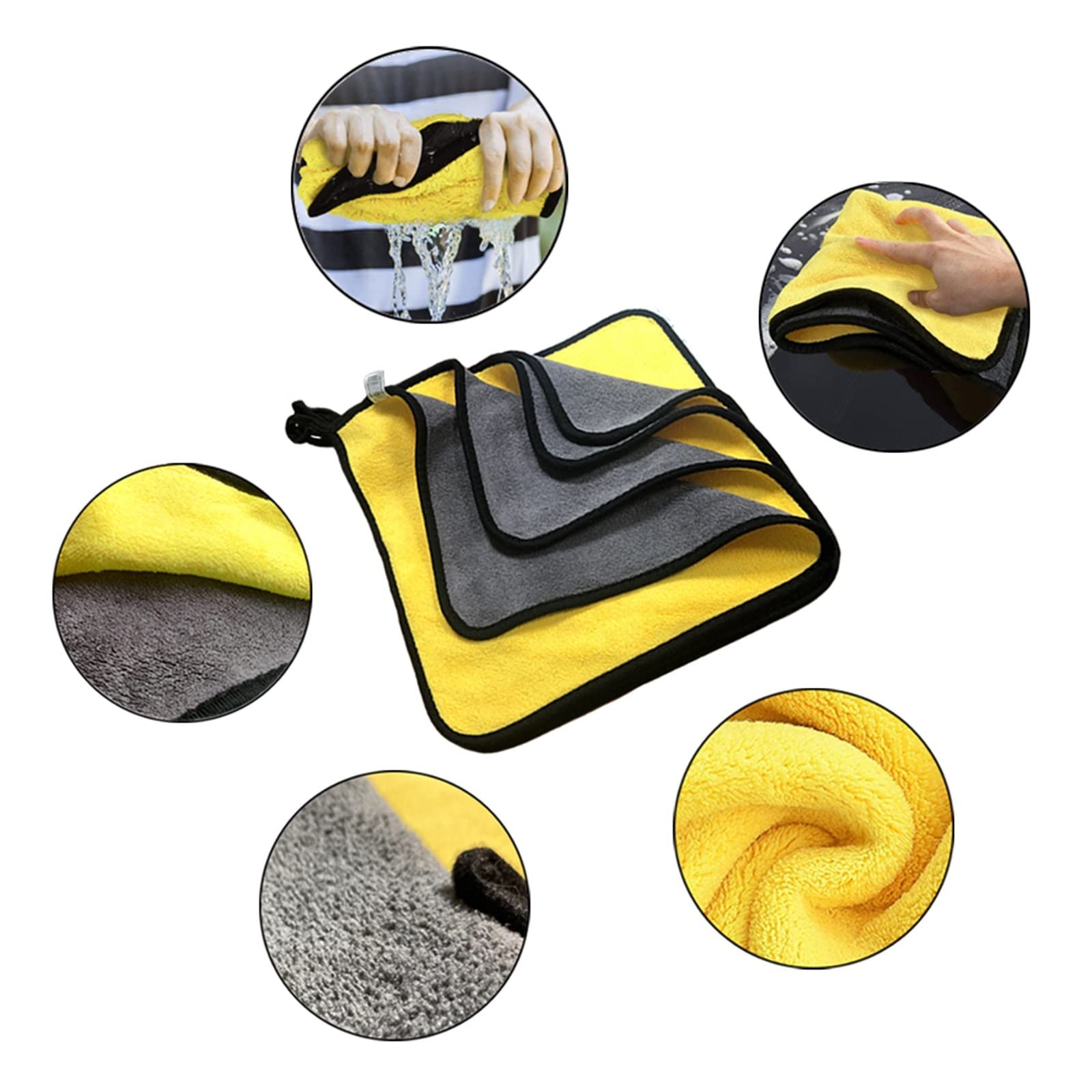 Microfiber Towel Car Microfiber Cloth Wash Towel Microfiber Cleaning Cloth Car Wash Drying Towel Auto Detailing 30x60x10pcs 600GSM — view 3