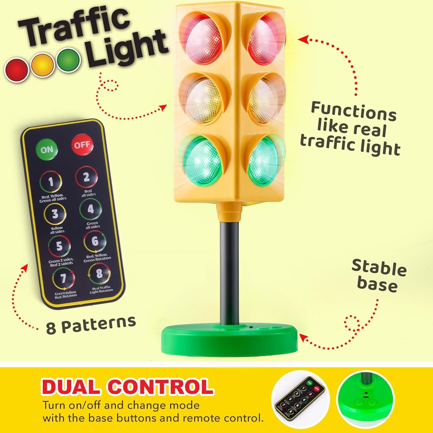 ArtCreativity Traffic Light - Teacher Classroom Must Haves Supplies, 8 Modes with Remote -Classroom Decor, Kindergarten Educational Lamp -Real Traffic Light Rotation Mode, Red Lights Green Lights Game