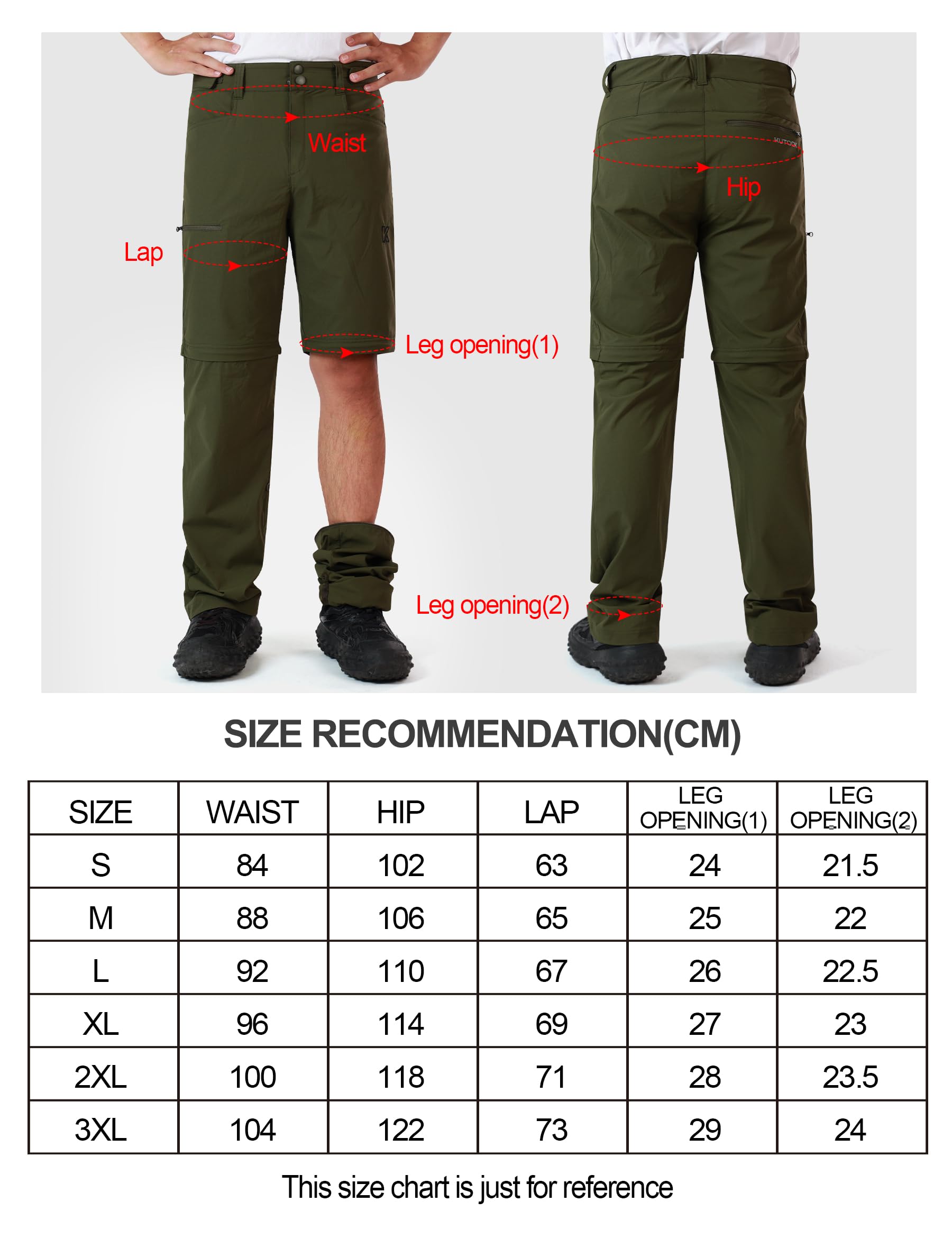 KUTOOK Pantalon d'Extérieur Amovible pour Homme Anti-Vent avec 4 Grands Poches, Pantalon de Trekking Imperméable pour Randonnée, Pêche et Course KLP703