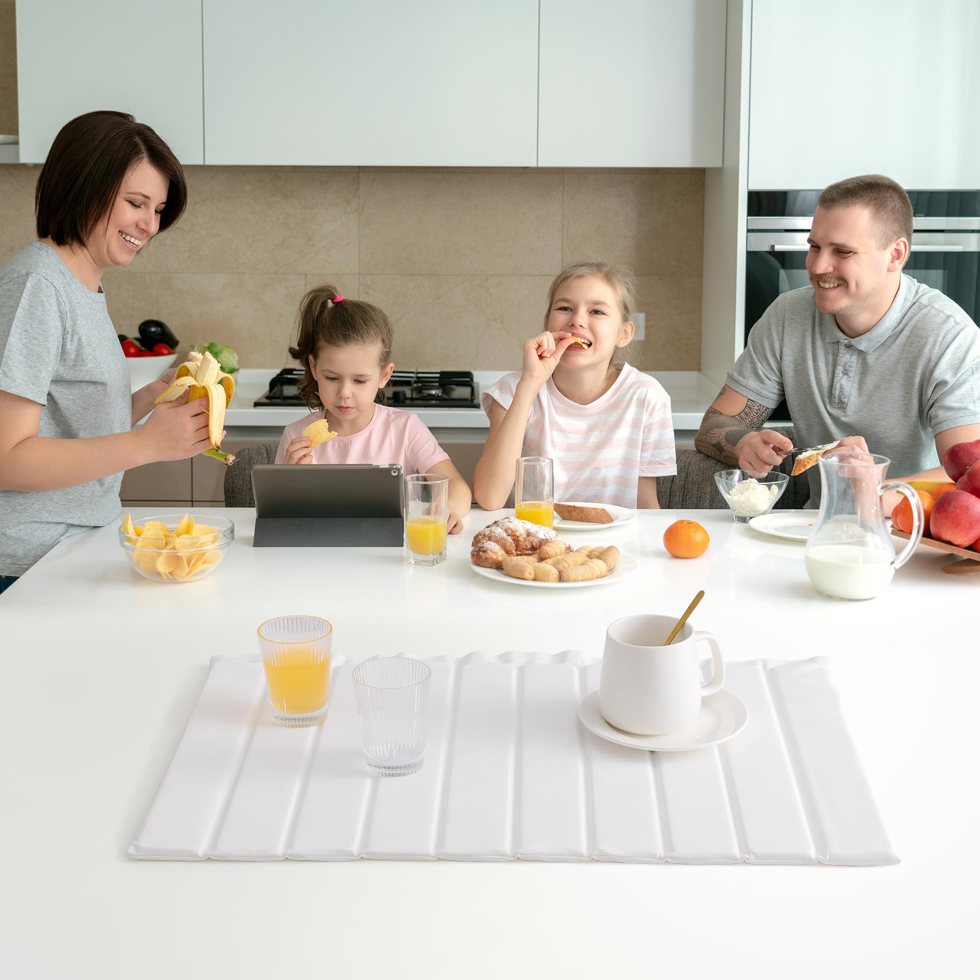 Tapis de séchage en pierre pour comptoir de cuisine, Tapis de séchage instantané egouttoir diatomite, tapis de séchage pliable et super absorbant pour Vaisselle et Tasses (Blanc B, 63*40cm)