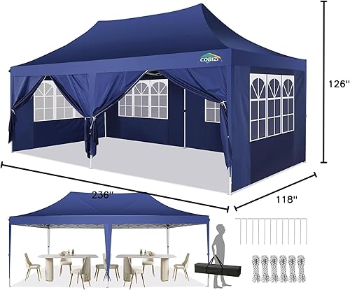 Miniatura 2 de COBIZI Toldo de 10 x 20 pies con paredes laterales, tienda de campaña grande para fiestas, toldo comercial para fiestas, 3 alturas ajustables, UV50+