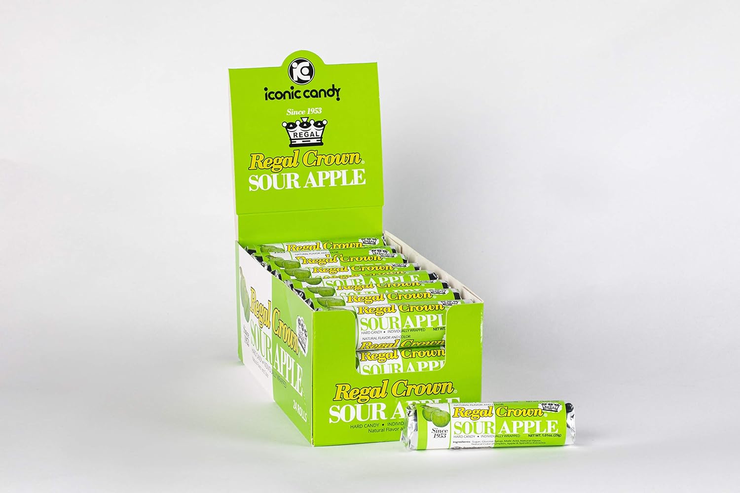 Regal Crown Sour Apple Hard Candy Rolls | Old Fashioned Sour Apple Candy | Traditional Crisp and Tarte Apple Candy Brought To You By Iconic Candy | 24 Count