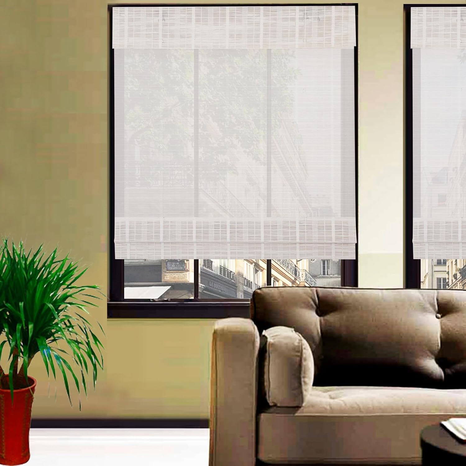 Blackout Wood Window Roman Shades, Bamboo Shades Blinds with Liner, Pattern 4