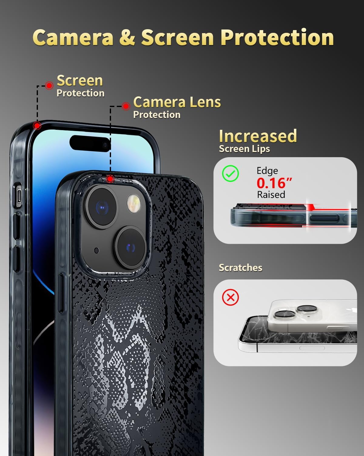 SCORPIFY for iPhone 15 Plus Case [Compatible with MagSafe] with Matte Black Snake Print Design, Cute Magnetic Phone Cover for Women Girls and Men, Slim Shockproof Bumper