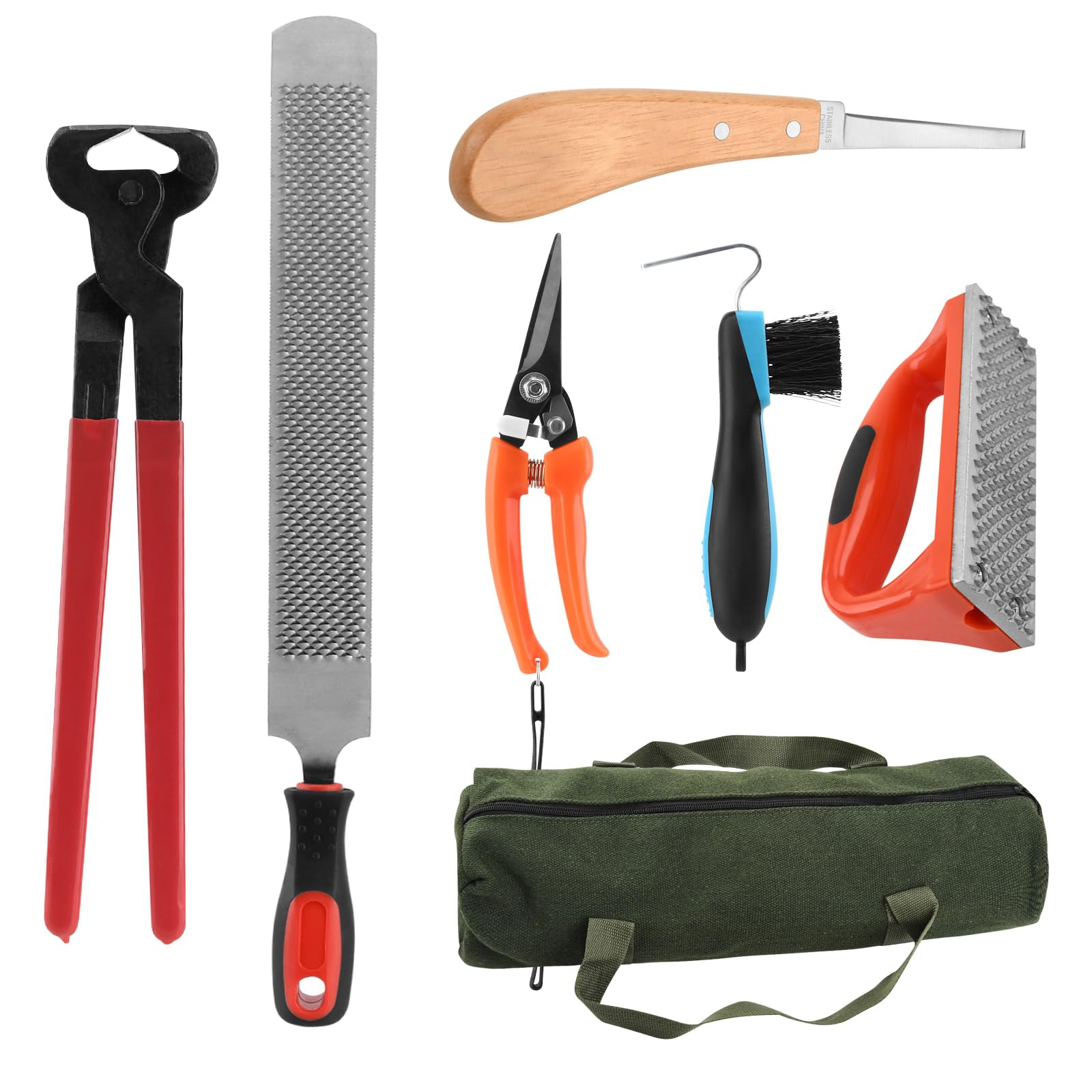 7 PCS Farrier Tool Kits Professional Hoof Trimming Farrier Tools for Horses Cattle Goat Donkey Pig,Includes 14 Inch Hoof Nipper,Hoof Rasp,Hoof Trimmers,Hoof Knife and Brush,Mini Hoof Rasp,Carry Bag