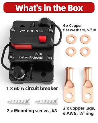 60A Marine Circuit Breaker 12V-48V Manual Reset for Trolling Motor