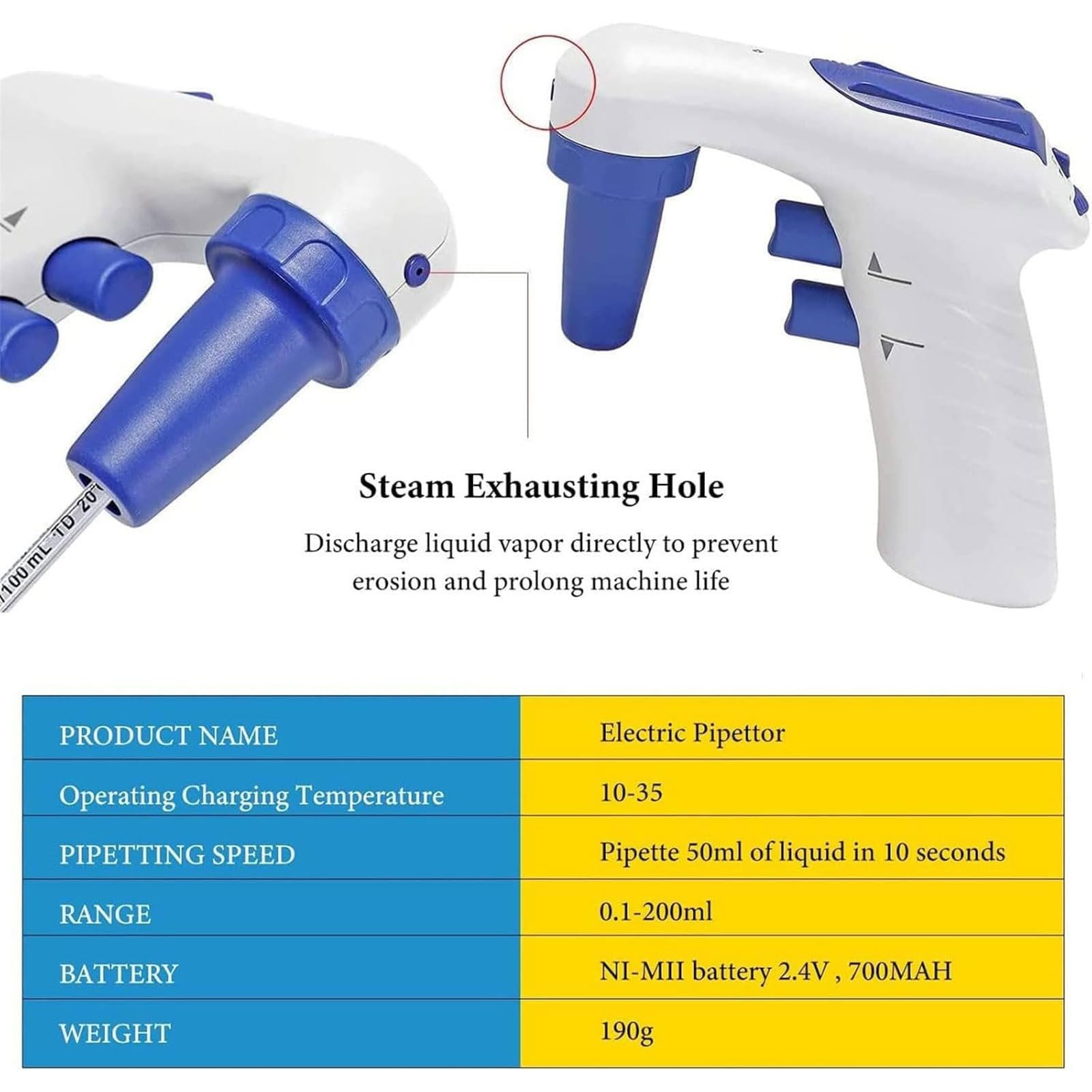 Regolatore automatico della pipetta motorizzato, pipettatore elettronico ricaricabile, capacità 0,1-200ml per riempimento di liquidi di grandi volumi, attrezzatura di laboratorio