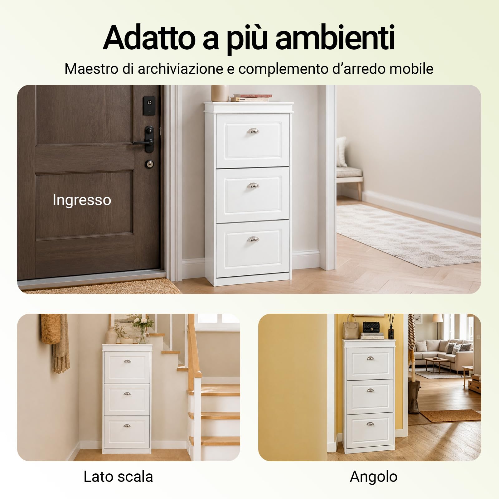 SoBuy Scarpiera Salvaspazio Slim Legno - Mobiletto da Ingresso 3 Ante a Ribalta, Armadio Portascarpe Scarpiera Moderna per Ingresso, Corridoio o Camera da Letto 53x24x117cm Bianca FSR94-W