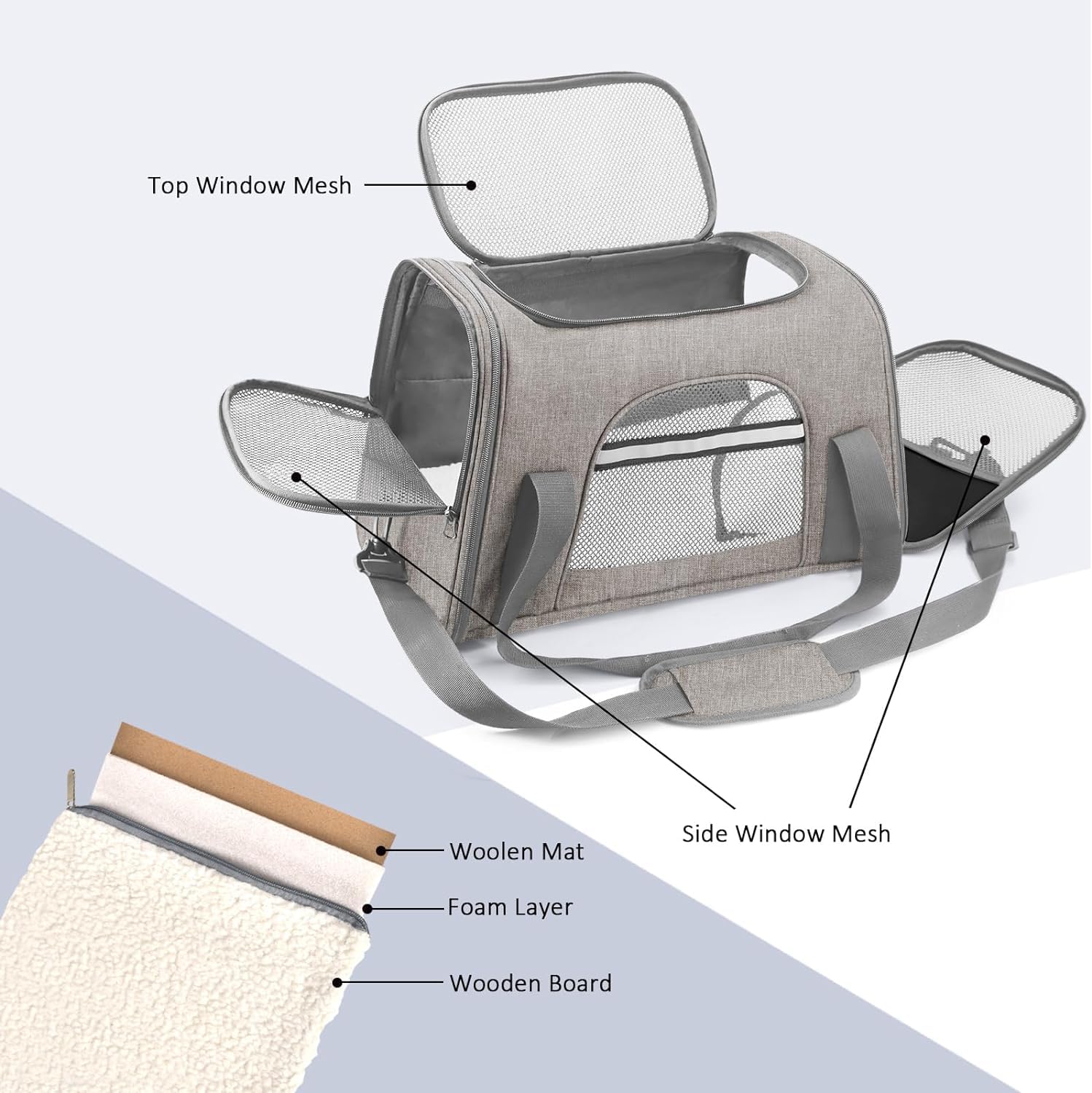 Trasportino per Cani e Gatti Scatola pieghevole per Animali Borsa per Cani Gabbietta Morbida per Animali Domestici Trasportino Pieghevole Traspirante con Ciotola Portatile e Cuscino Morbido (Gris)
