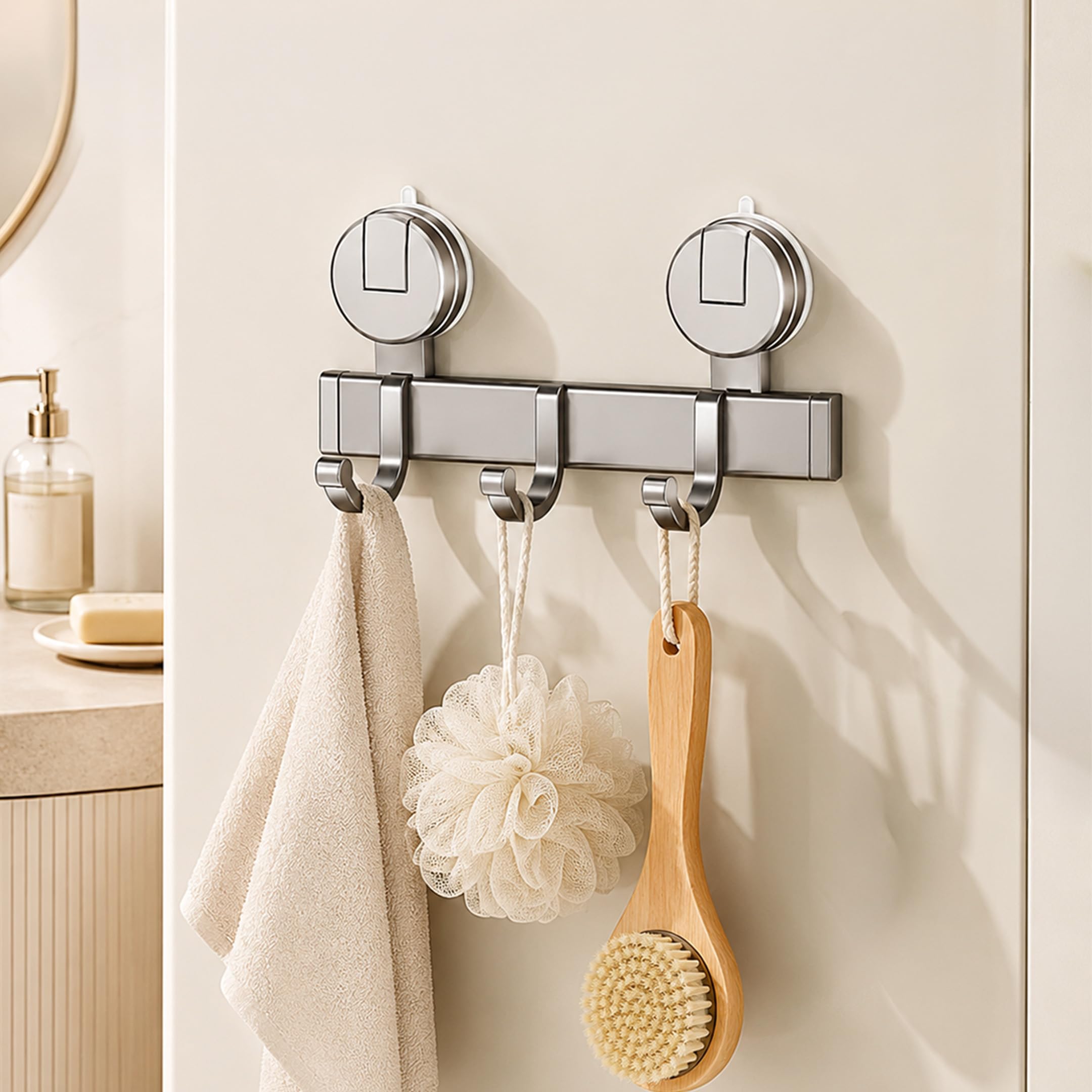 HomeEssentials Wall-Mounted Suction Cup Multi-Hook Rack | Drill-Free Heavy-Duty Wall Organizer | Strong Vacuum Suction Hooks for Bathroom, Kitchen, Bedroom & Utility Room (3 Hooks)-image-32