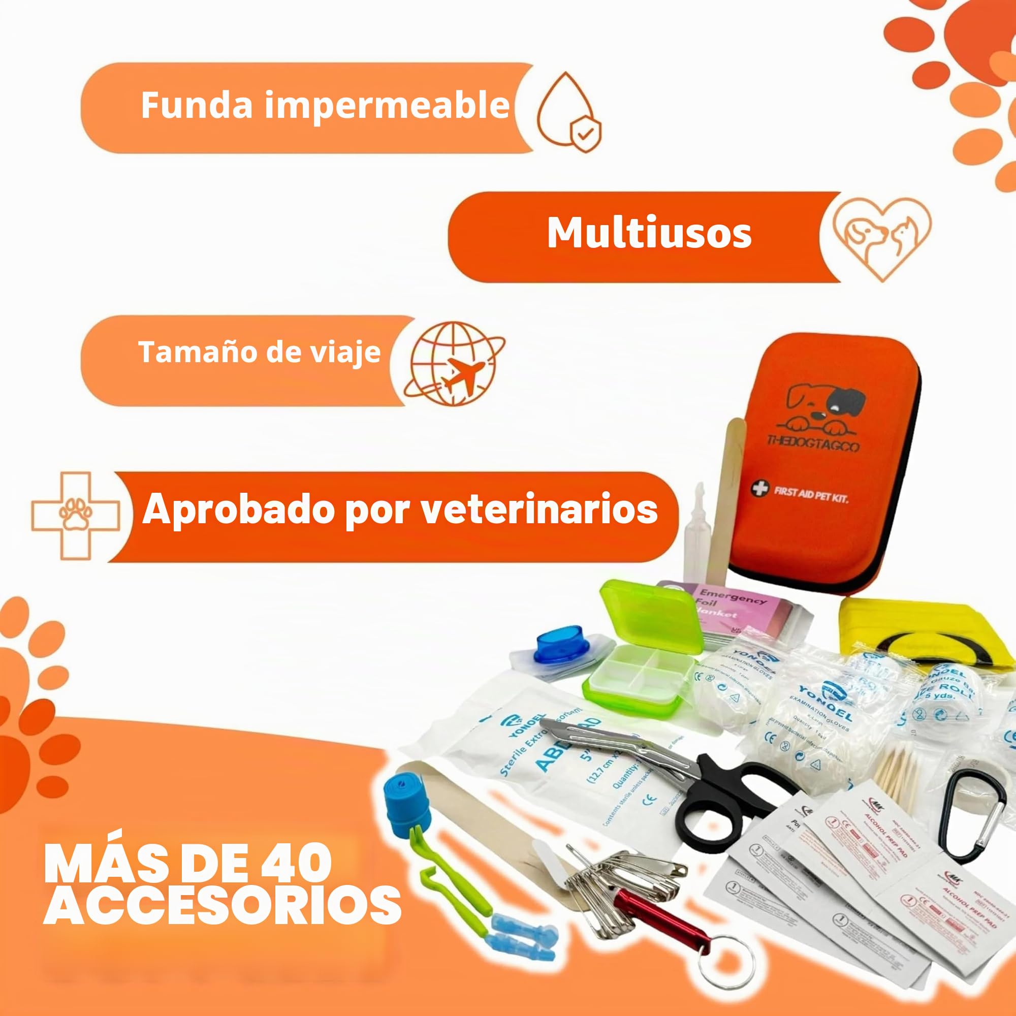 TheDogTagCo Kit de primeros auxilios para perros, más de 40 suministros de salud, compacto y portátil, prepárate para cualquier emergencia de mascotas V2