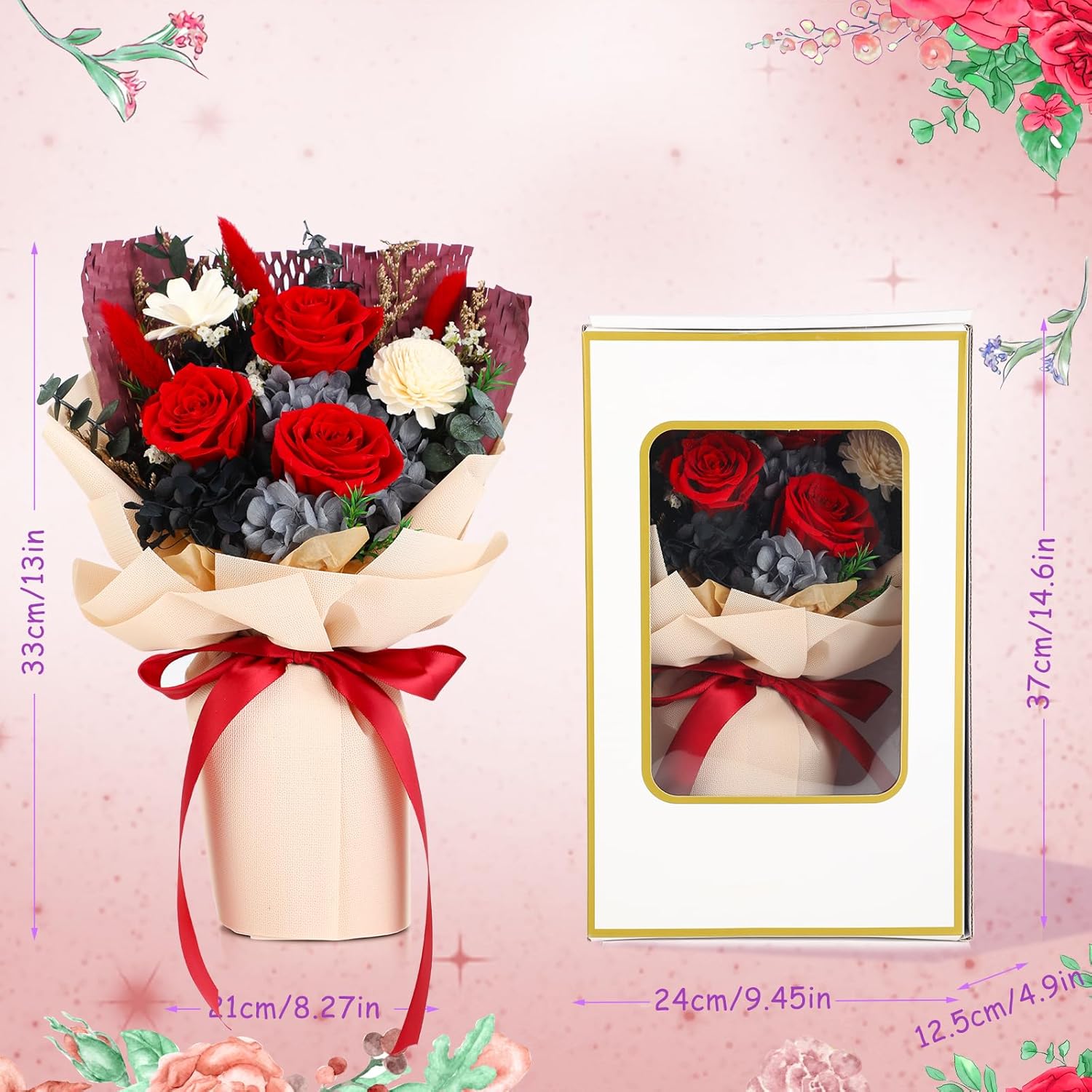 Valentines gifts for Women Her Mom Wife Girlfriend Grandma Preserved Flowers for birthday Mothers Day Anniversary Red Roses Bouquets flowers for delivery